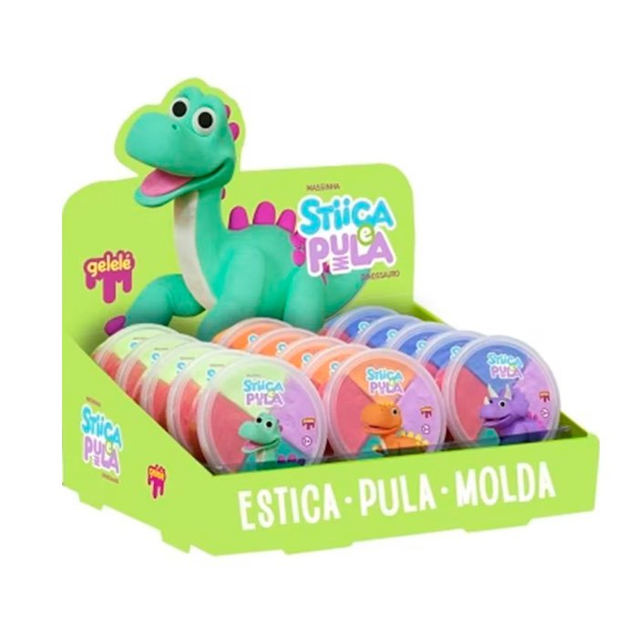 Stica e Pula Massinha 20g 4x15 Dinossauro (caixa c/15)